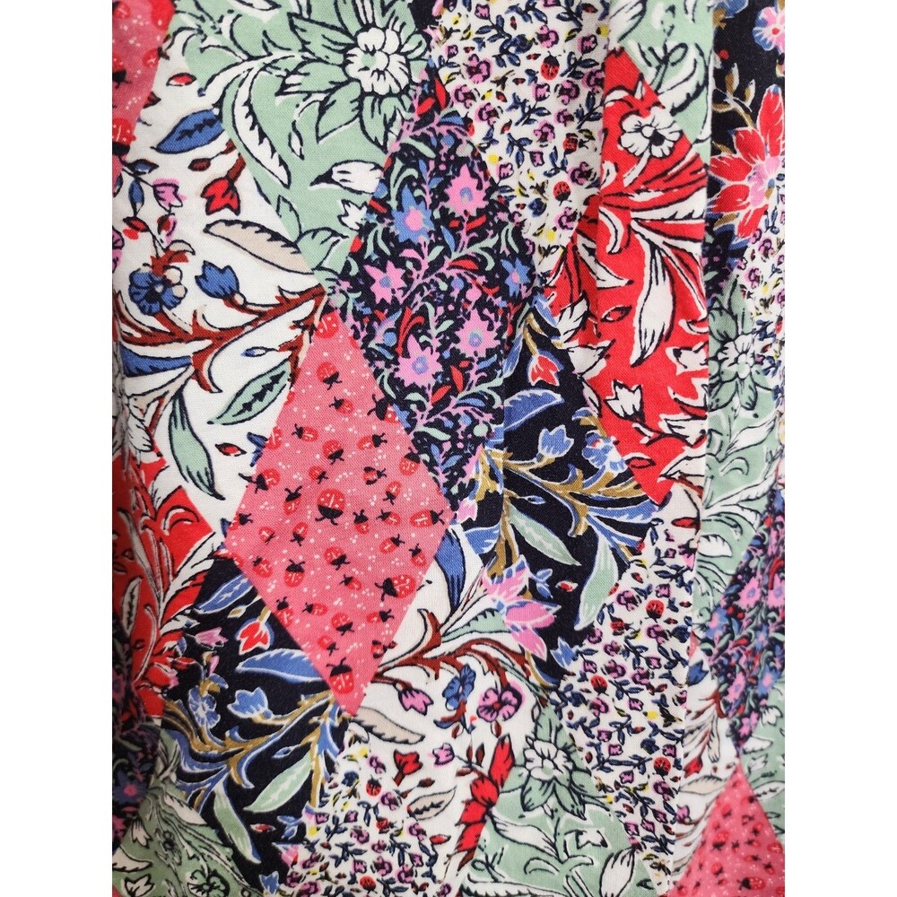 LOFT Womens Shirt Large L Red Pink Patchwork Floral Button Up Long Sleeve - Picture 2 of 7